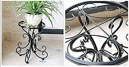 Elegant Black Wrought Iron Plant Stand with Decorative Scroll Design – Indoor & Outdoor Use