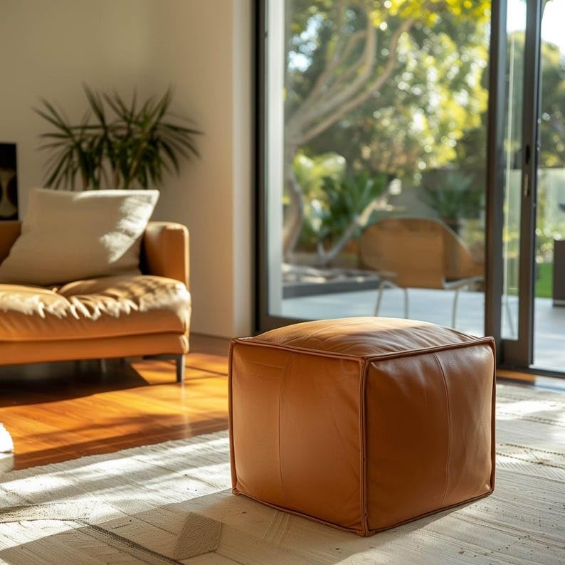 Premium Faux Leather Ottoman Pouf Stool for Living Room | Modern Square Footrest & Extra Seating