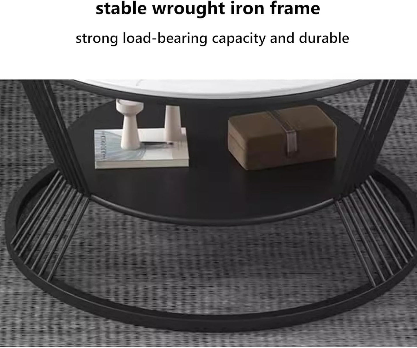 Luxury Black Faux Marble Round Coffee Table with Golden Metal Base – Modern Living Room Center Table