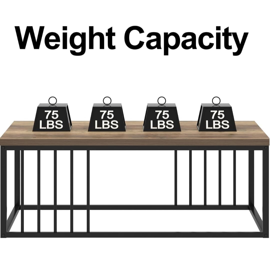 Modern Industrial Wooden Coffee Table with Metal Frame – Minimalist Living Room Center Table