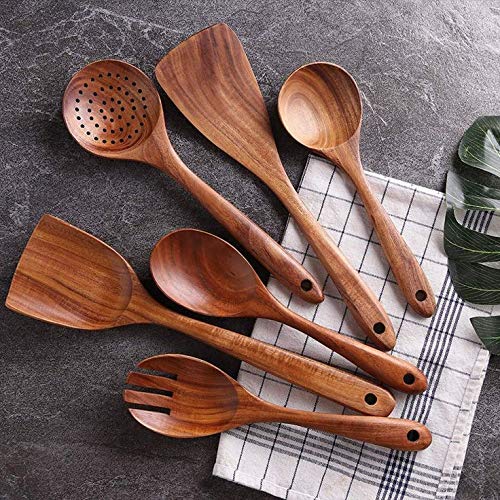 Premium Wooden Cooking Utensil Set (7-Piece) | Natural Wooden Kitchen Tools for Non-Stick Cookware