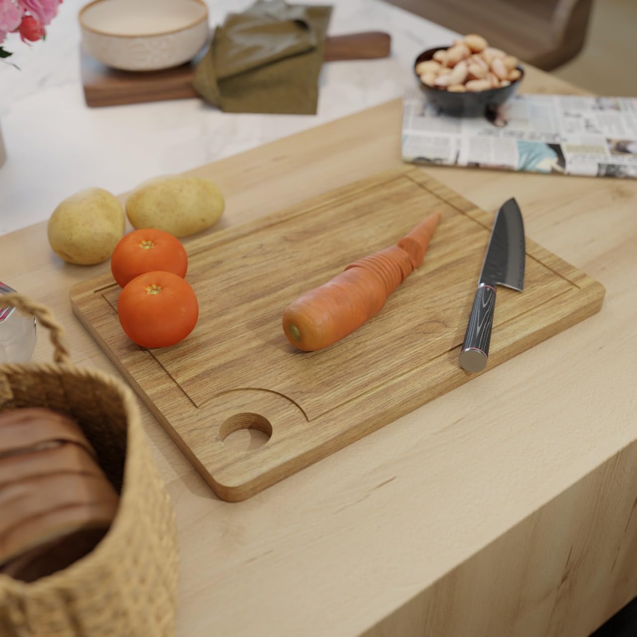 Premium Bamboo Wooden Cutting Board with Handle – Eco-Friendly Chopping Board for Kitchen