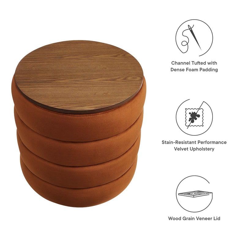 Round Brown Upholstered Ottoman Stool | Modern Cushioned Footrest & Accent Seat
