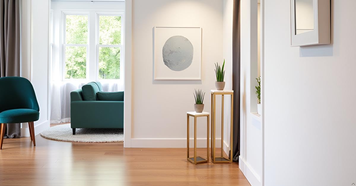 Modern Gold Metal Plant Stand Set of 2 with White Marble Top | Tall & Short Indoor Planter Stands