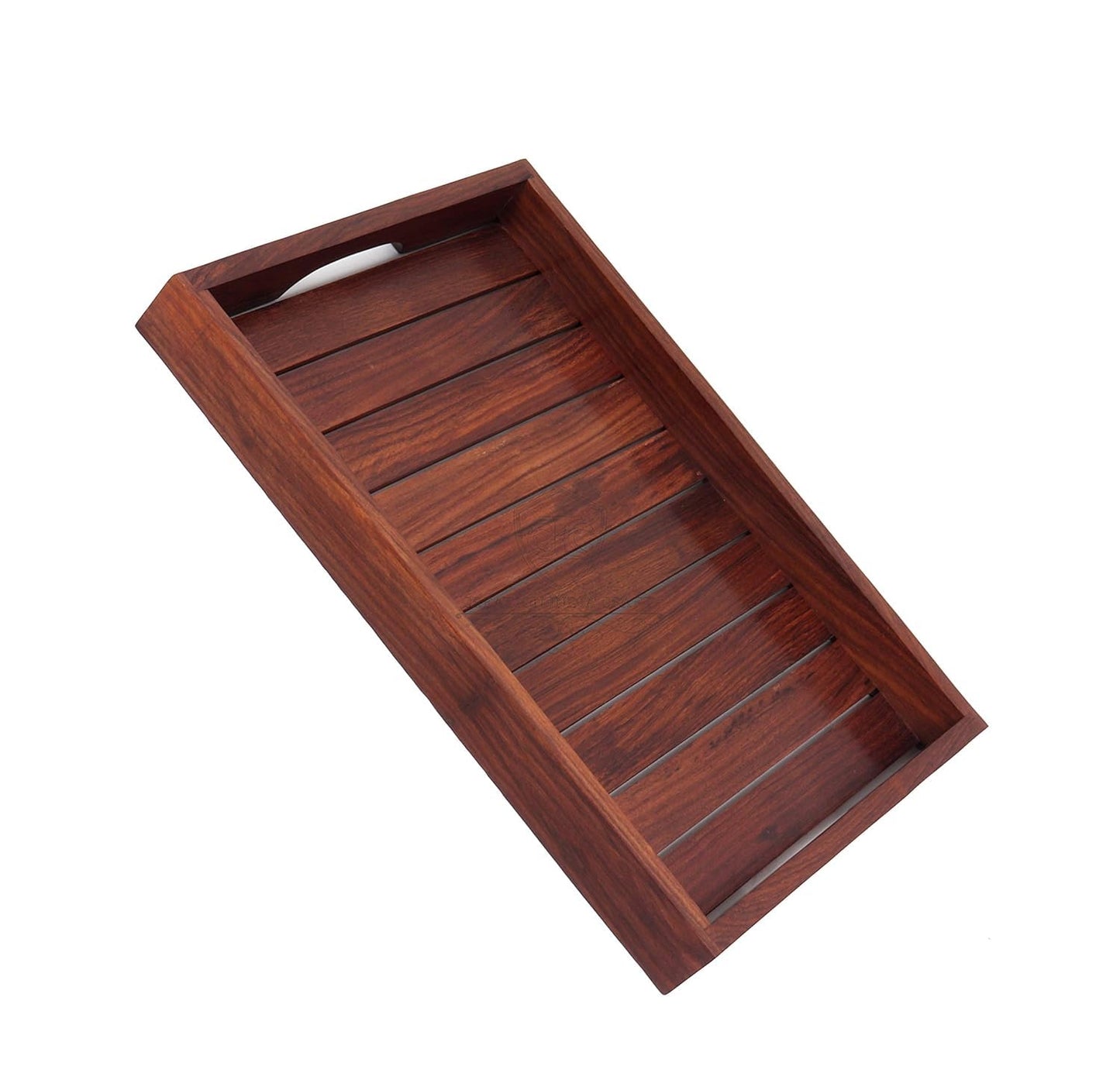 Handcrafted Solid Wood Serving Tray – Rustic Wooden Breakfast & Tea Tray with Raised Edges