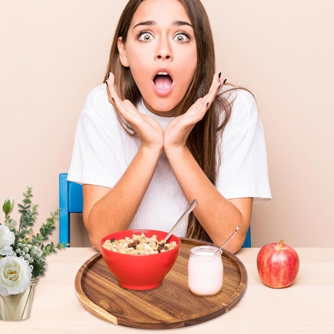Round Acacia Wood Serving Tray | Handmade Wooden Platter for Snacks, Tea & Décor