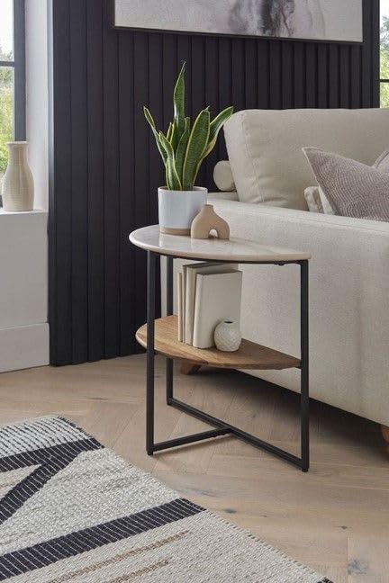 Modern Round Side Table with Wooden Shelf & Metal Frame – Minimalist Sofa & Bedside Table