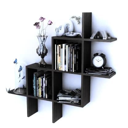 Modern Geometric Wall Mounted Bookshelf | Designer Wooden Floating Shelf for Home & Office