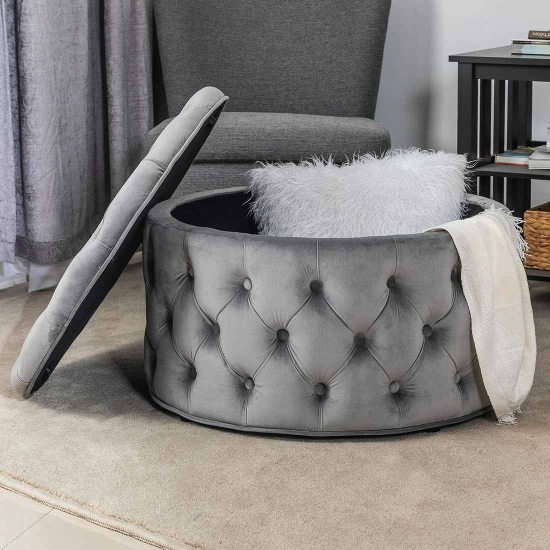Elevate Your Living Space with a Luxurious Round Tufted Ottoman