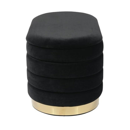 Modern Oval Storage Ottoman with Golden Strip, Black Velvet Upholstered Bench, Decorative Footstool, Ottoman Stool, Bench for Office Use, Home Ottoman Bench