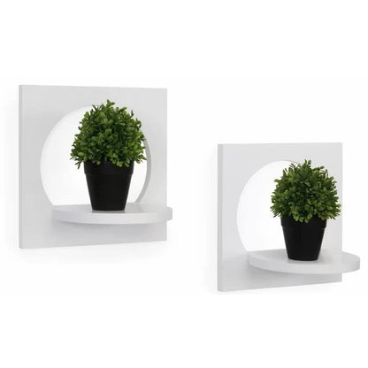 Modern Wall-Mounted Floating Shelves/ Planter with Circular Cut-Out Design – Set of 2