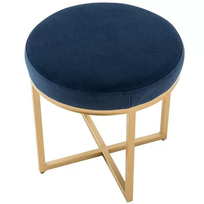 Velvet Round Ottoman Stool with Gold Metal Base | Modern Accent Seating for Living Room & Bedroom