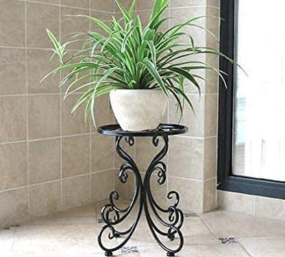 Elegant Black Wrought Iron Plant Stand with Decorative Scroll Design – Indoor & Outdoor Use