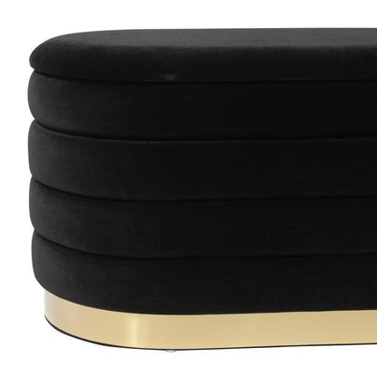Modern Oval Storage Ottoman with Golden Strip, Black Velvet Upholstered Bench, Decorative Footstool, Ottoman Stool, Bench for Office Use, Home Ottoman Bench