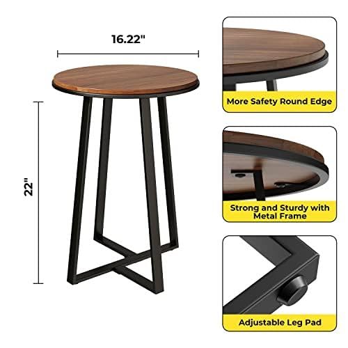 Modern Round Wooden Side Table with Black Metal Legs | Small Coffee Table for Living Room & Bedroom