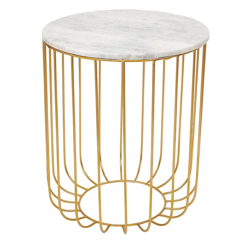 Modern Gold Metal Side Table with White Marble Top – Luxury Accent Table for Living Room & Bedroom