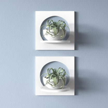 Modern Wall-Mounted Floating Shelves/ Planter with Circular Cut-Out Design – Set of 2
