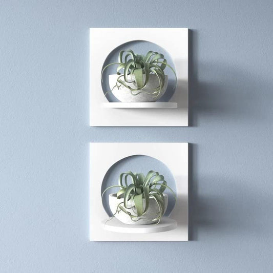 Modern Wall-Mounted Floating Shelves/ Planter with Circular Cut-Out Design – Set of 2