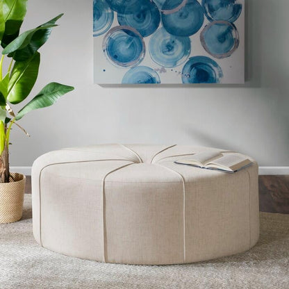 Modern Round Upholstered Ottoman – Large Velvet Tufted Coffee Table Stool for Living Room or Bedroom