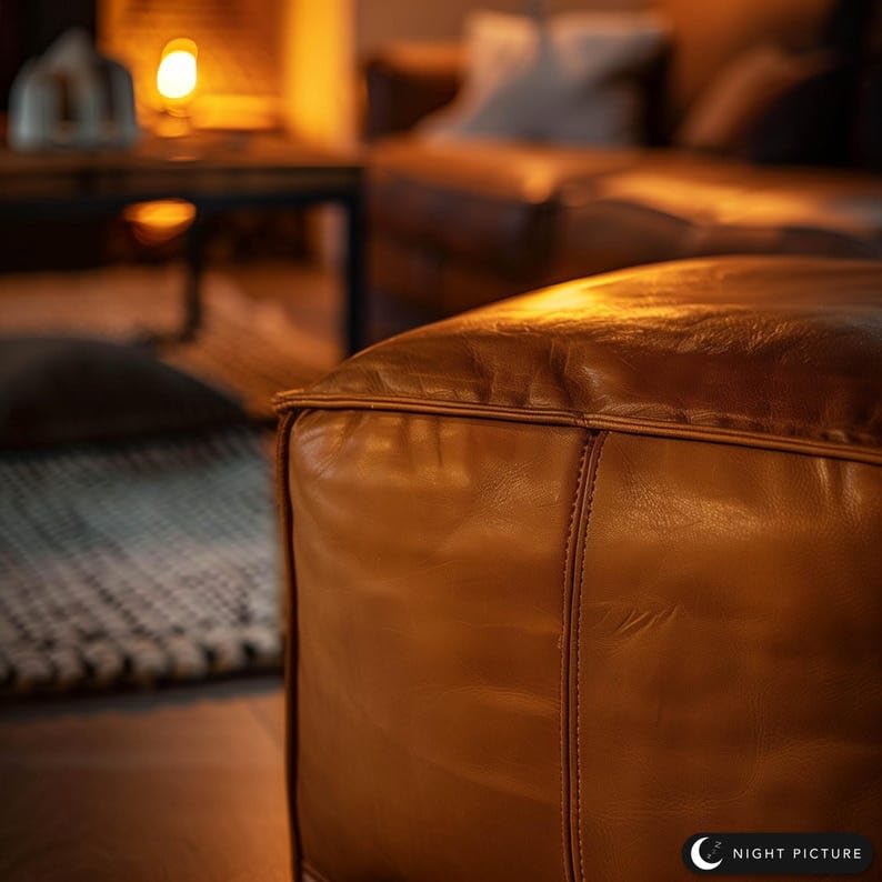 Premium Faux Leather Ottoman Pouf Stool for Living Room | Modern Square Footrest & Extra Seating