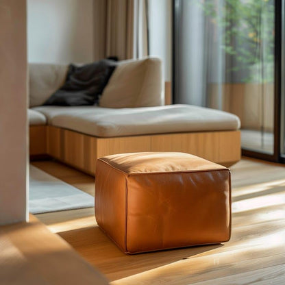 Premium Faux Leather Ottoman Pouf Stool for Living Room | Modern Square Footrest & Extra Seating