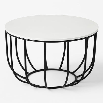 Iron Round Coffee Table with MDF Texture White Top