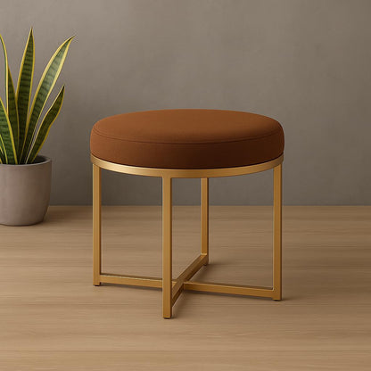 Velvet Round Ottoman Stool with Gold Metal Base | Modern Accent Seating for Living Room & Bedroom