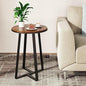 Modern Round Wooden Side Table with Black Metal Legs | Small Coffee Table for Living Room & Bedroom