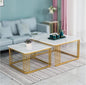 Modern Nesting Coffee Table Set of 2 with White Faux Marble Top & Gold Metal Frame | Square Center Tables for Living Room, Lounge & Office