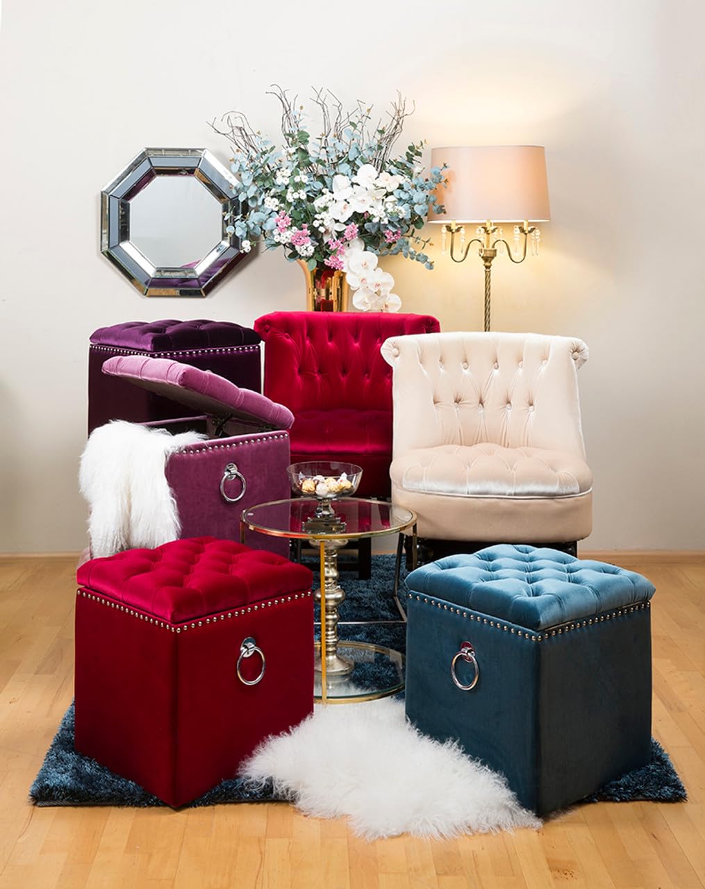 Luxury Tufted Storage Ottoman Stool with Cushion Seat ,Upholstered Multipurpose Ottoman for Living Room & Bedroom