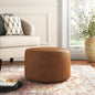 Tufted Ottoman Coffee Table, Round, Brown Leather Top, Traditional Style