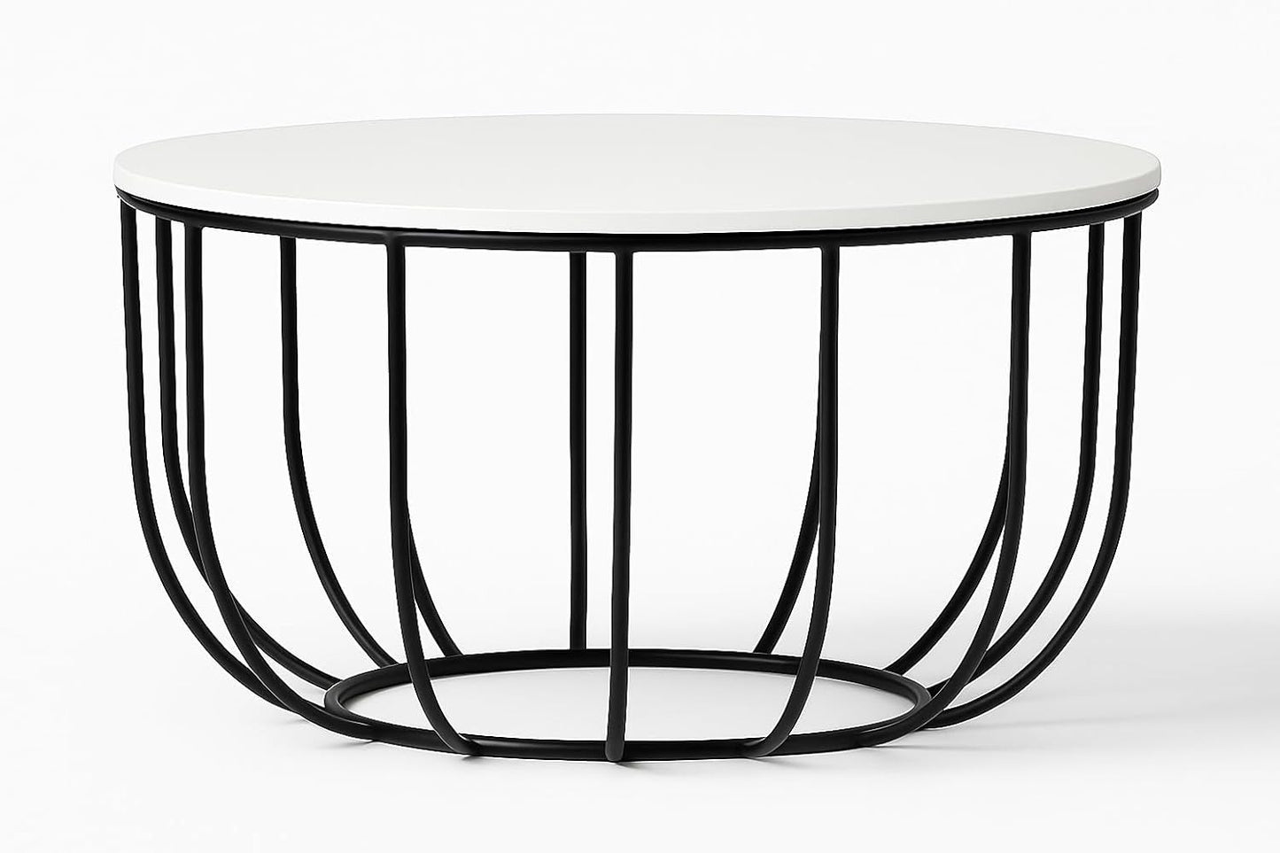Iron Round Coffee Table with MDF Texture White Top