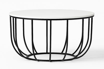 Iron Round Coffee Table with MDF Texture White Top