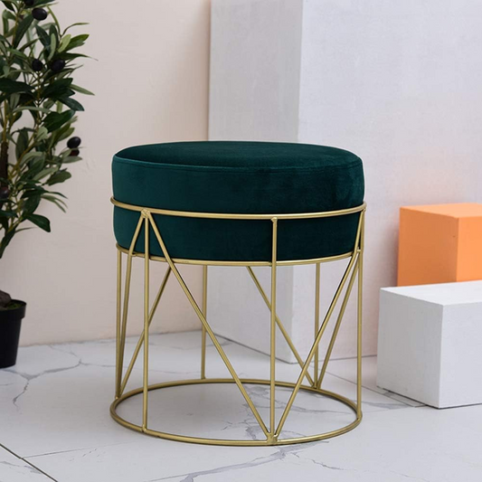 Round Footrest Ottomans for Living Room, Premium Comfort Velvet Upholstered Vanity Stool for Bedroom