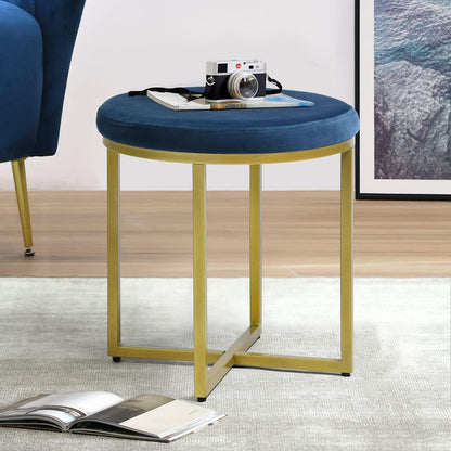 Velvet Round Ottoman Stool with Gold Metal Base | Modern Accent Seating for Living Room & Bedroom