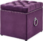 Luxury Velvet Tufted Storage Ottoman Stool – Square Footrest with Nailhead Trim & Ring Handle (Blue)
