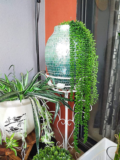 Elegant White Metal Plant Stand with Decorative Scrollwork – Perfect for Indoor Décor