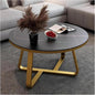 Modern Round Coffee Table with Black Faux Marble Top & Gold Metal Frame – Luxury Living Room Center Table