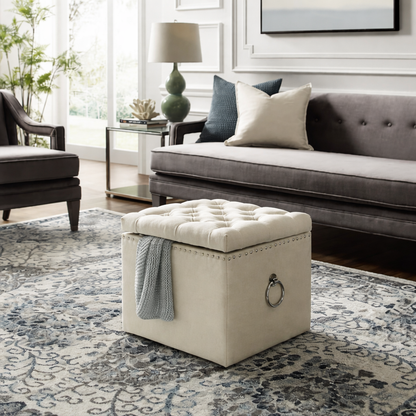Luxury Tufted Storage Ottoman Stool with Cushion Seat ,Upholstered Multipurpose Ottoman for Living Room & Bedroom