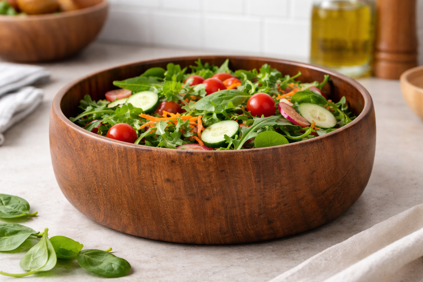 Handcrafted Wooden Serving Bowl – Solid Acacia Wood Salad & Snack Bowl