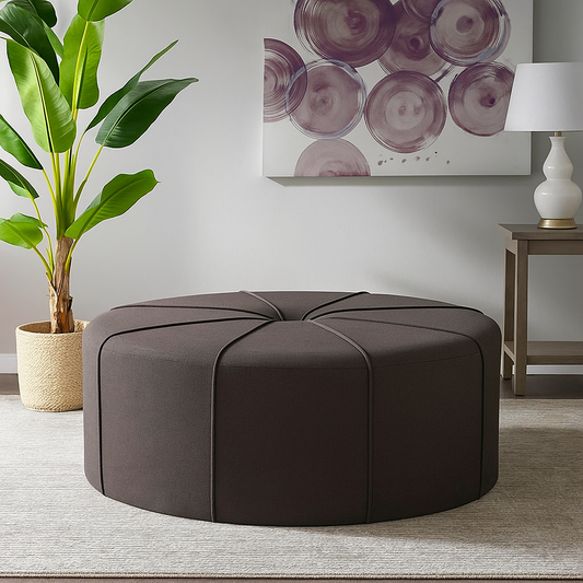 Modern Round Upholstered Ottoman – Large Velvet Tufted Coffee Table Stool for Living Room or Bedroom