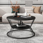 Luxury Black Faux Marble Round Coffee Table with Golden Metal Base – Modern Living Room Center Table