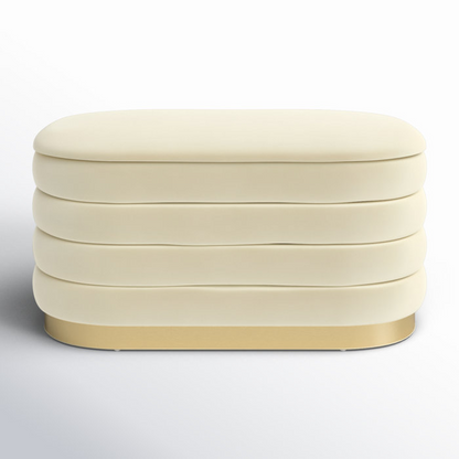 Modern Storage Ottoman  Cream Fabric Vanity Bench with Gold Strips for Bedroom & Living Rooms