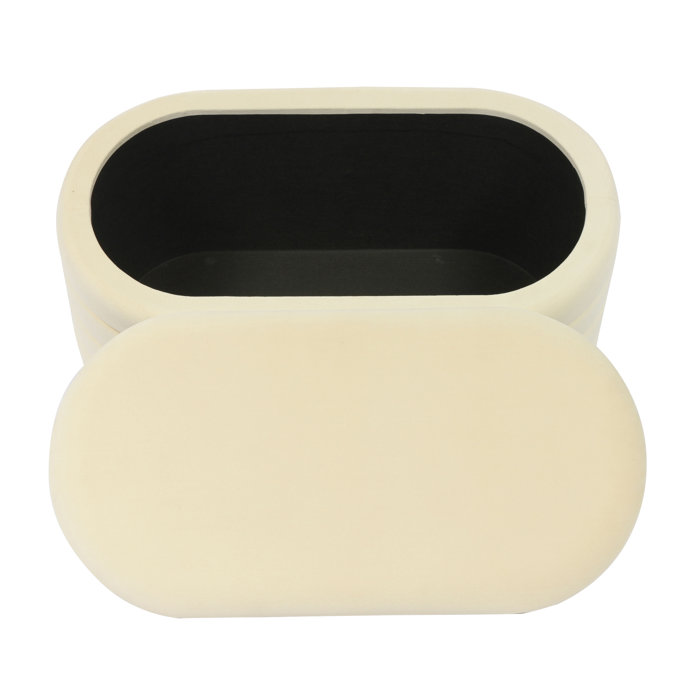 Modern Storage Ottoman  Cream Fabric Vanity Bench with Gold Strips for Bedroom & Living Rooms