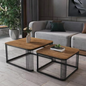 Modern Nesting Coffee Table Set of 2 with White Faux Marble Top & Gold Metal Frame | Square Center Tables for Living Room, Lounge & Office
