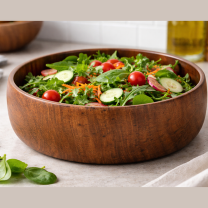 Handcrafted Wooden Serving Bowl – Solid Acacia Wood Salad & Snack Bowl