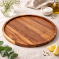 Round Acacia Wood Serving Tray | Handmade Wooden Platter for Snacks, Tea & Décor