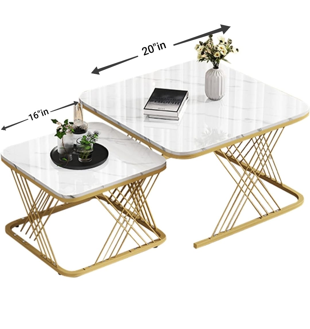 Luxury Faux Marble Nesting Coffee Table Set with Golden Metal Base – Modern Living Room Center & Side Table Combo