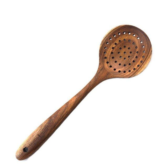 Handcrafted Wooden Slotted Spoon – Natural Hardwood Cooking & Straining Spoon