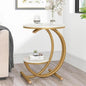 Modern Faux Marble C-Shaped Side Table with Gold Metal Frame – Elegant Sofa & Bedside Accent Table